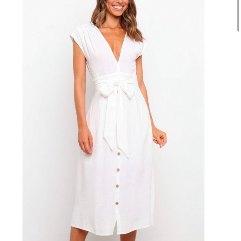 Petal & Pup White Midi Dress with Waist Tie